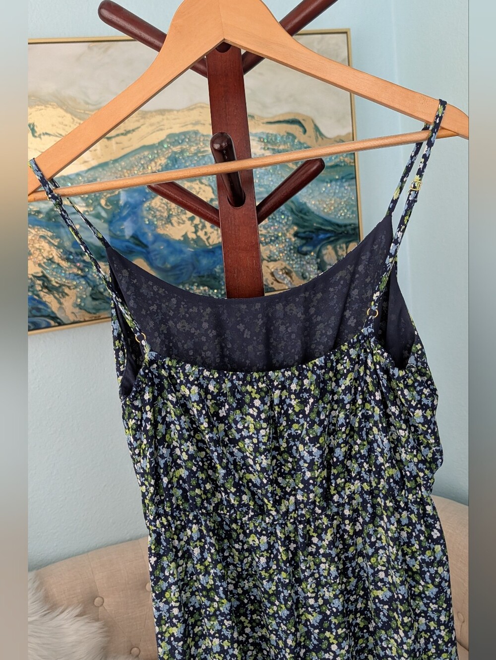 Michael Kors Blue Green and White Floral Maxi Dress Woman's Sz P/M. - Picture 5 of 10